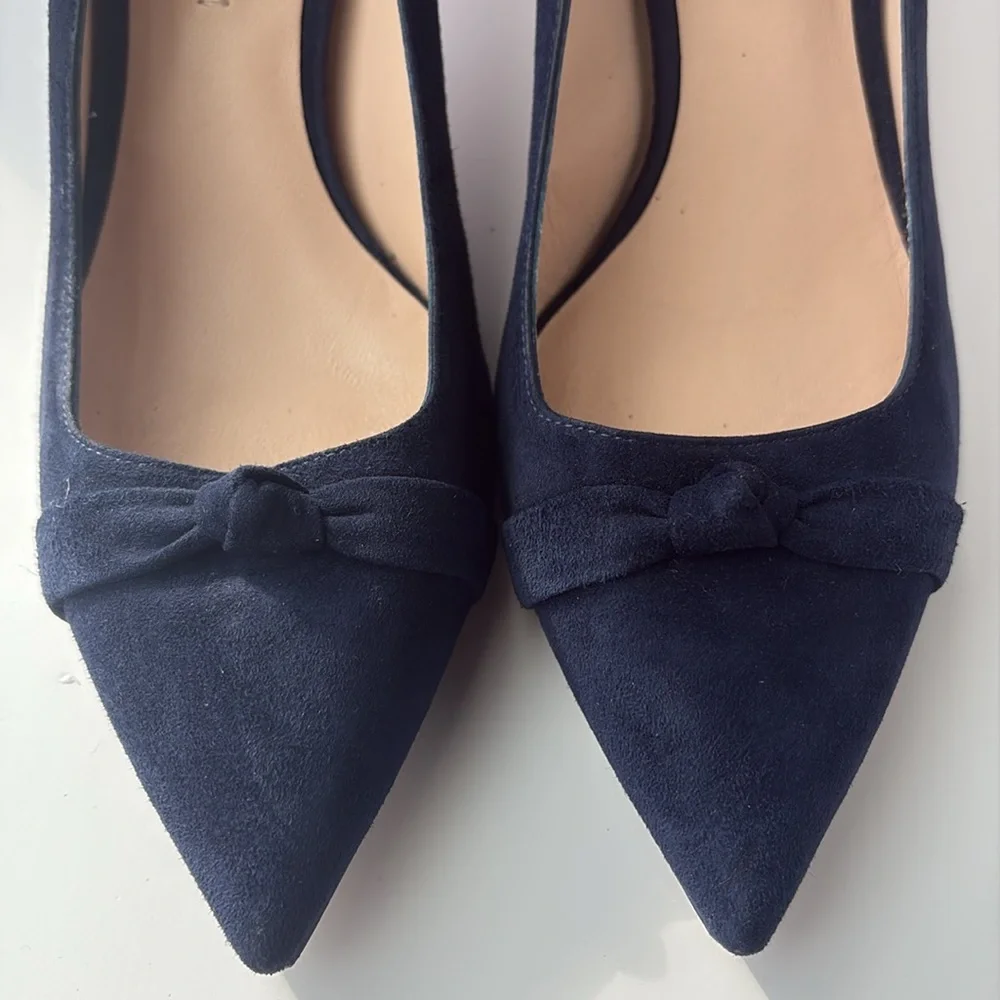 Stuart Weitzman Suede Fontaine Bow Pump Navy Size 7 1/2